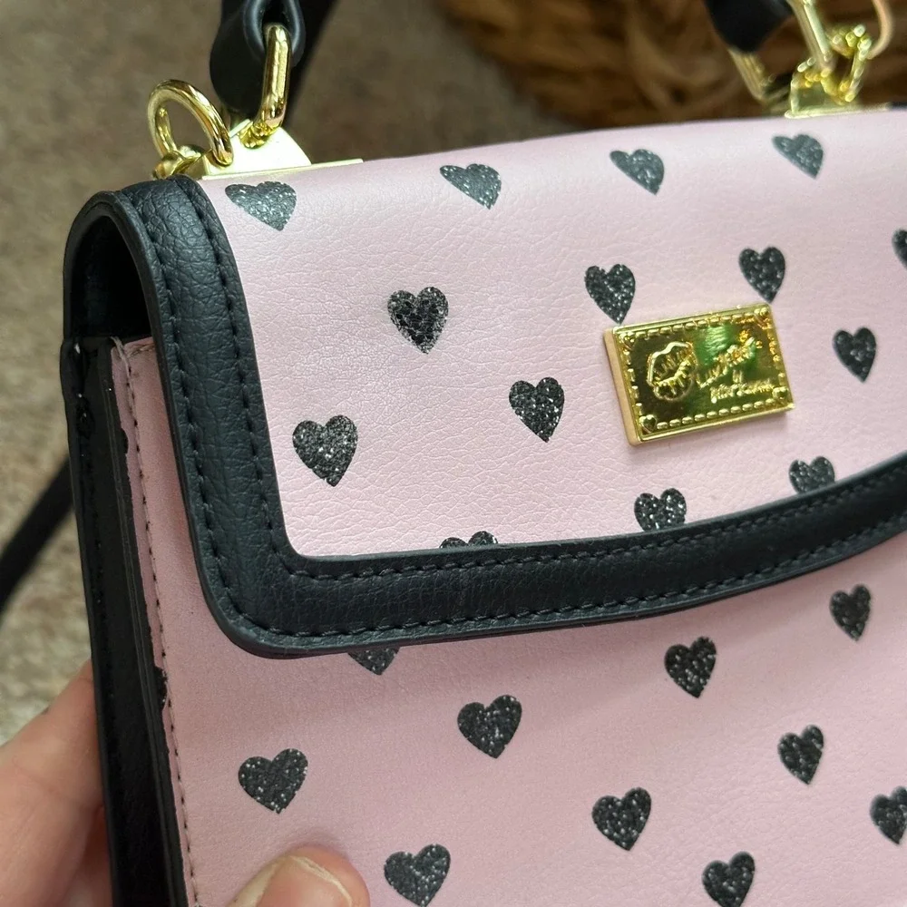 Luv Betsey by Betsey Johnson Crossbody Bag Women Small Pink Black Heart Coquette